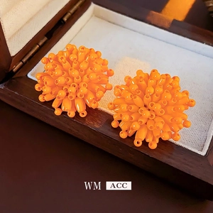 Beaded Sphere Stud Earrings With Silver Earring Post Alloy Elegant Flower Cluster Fashion Jewelry Women