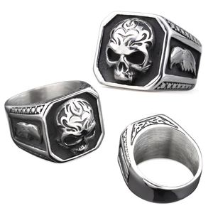 Bague Crâne De Corbeau En Acier Inoxydable Pour Homme Bijoux Rock Punk Gothique Vintage Accessoires De Doigt Polis