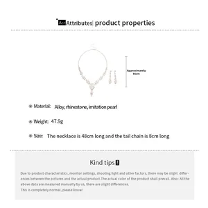 Detailed specs of floral pearl necklace and earrings set with 56cm length measurements