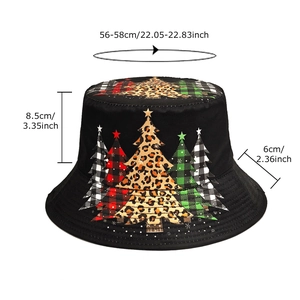 Reversible Christmas tree print bucket hat for outdoors with dimension details