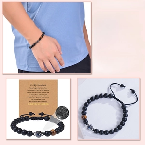 Black frosted stone projection bracelet with card gift set for men and husband