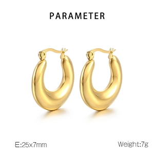 Polished gold oval hoop earrings with dimensions 25x7mm and 7g weight parameters