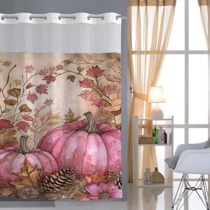 Halloween Autumn Shower Curtain And Floor Mat Detachable Liner Waffle Polyester Waterproof Hookless Mesh Window Pattern