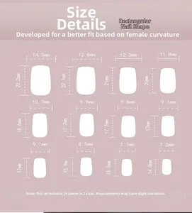 Tableau des tailles pour faux ongles français détaillant 12 dimensions rectangulaires