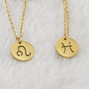 18K gold plated stainless steel hollow Leo and Pisces zodiac sign pendant necklace