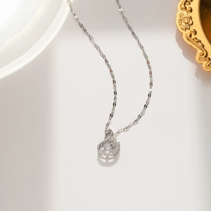 Elegant silver swan necklace with shimmering zircon stones and floating central crystal