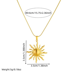 Gold-plated stainless steel sun totem necklace with size 40+6cm and weight dimensions