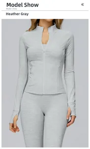Close-up of heather grey slim fit sports jacket sleeve with practical thumbhole cuff