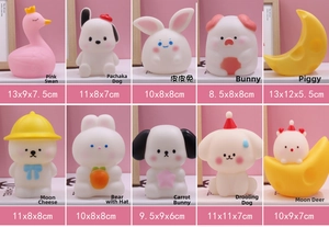 Detail showcasing ten cute cartoon silicone night light styles including rabbit and swan