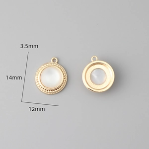 Detail showing 14mm 18k gold plated oval shell pendant with precise dimensions