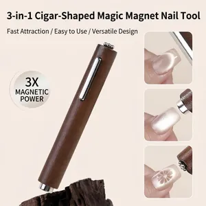 Strong three-in-one cat eye nail magnet tool with natural wood handle and triple magnetic power