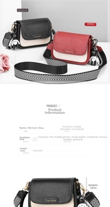 Detailed view of women's crossbody bag with striped strap and plush bear charm accessory