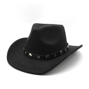 Western Cowboyhut Wollmischung Filz Breite Krempe Niete Lederband Retro Stil Unisex Outdoor Fedora