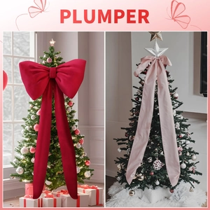 Large velvet Christmas bow set in red and pink for festive party wall decoration