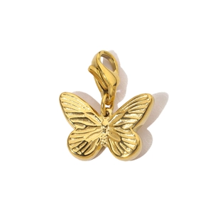 Detailed view of a golden butterfly pendant with a lobster clasp for jewelry making