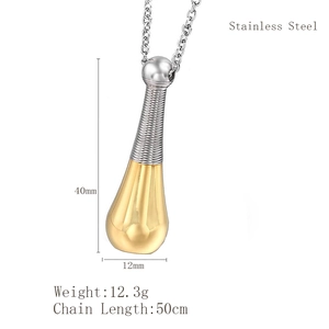 Polished stainless steel urn necklace pendant for ashes with 50cm chain in silver and gold