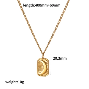 18k gold plated stainless steel necklace with sun and crescent moon rectangle pendant
