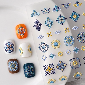 5D bohemian ανάγλυφα αυτοκόλλητα νυχιών με σχέδια mandala και τρισδιάστατα φλοράλ μοτίβα