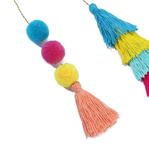 Bohemian colorful tassel keychain with multi-color yarn pom-poms for straw bag decoration