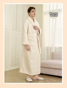 Detail of cream white fleece bathrobe with plush collar and side pocket design for men