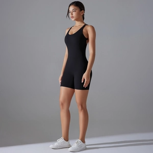 Side view of black sculpting bodysuit featuring slim straps and high-stretch athletic fabric