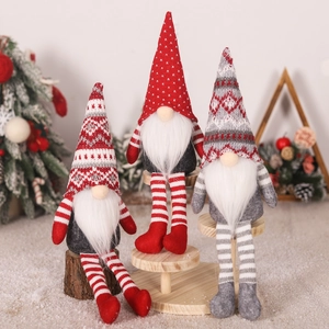 Christmas Gnome Plush Doll Knitted Faceless Elf Decoration Long Legged Nordic Holiday Desktop Ornament