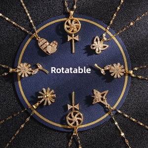 Rotating Windmill Pendant Necklace For Women Titanium Steel Light Luxury Rotating Zirconia Heart Butterfly Star Necklace Jewelry