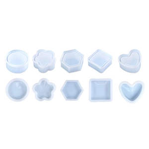 Juego de 10 moldes de silicona multiforma con corazón flor y hexágono para resina DIY