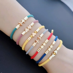 Handmade Braided Rope Bracelet With Copper Heart Cross Star Charms Adjustable Milan Cord Multicolored Fashion For Women