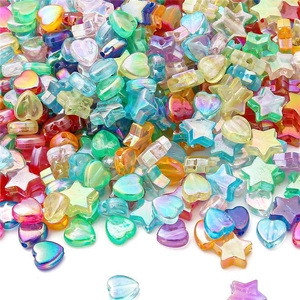Acrylic Star And Heart Beads AB Plated Colorful Transparent Loose Spacer Beads For DIY Jewelry Making Handmade Crafts