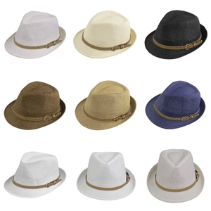 Classic Fedora Straw Hat Paper Woven Summer Beach Sun Hat With Faux Leather Belt Metal Buckle Vintage Travel Unisex