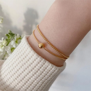 Minimalist S925 sterling silver gold snake bone and twisted chain bracelet set for women