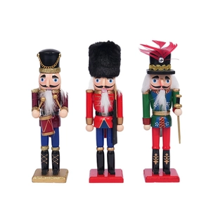 Three-piece set of 20cm wooden Nutcracker soldier ornaments for Christmas desktop decor