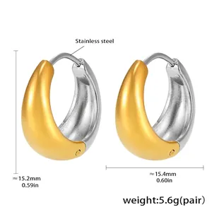 Detail showing 15.2mm by 15.4mm two-tone stainless steel dome hoop earrings dimensions