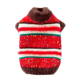 Colorful striped knit pet sweater for small dogs with soft fuzzy texture and polka dots