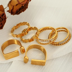 Stainless Steel Rings Gold And Silver Zircon Rhinestone Butterfly Geometric Twist Rope Stackable Adjustable Jewelry Women