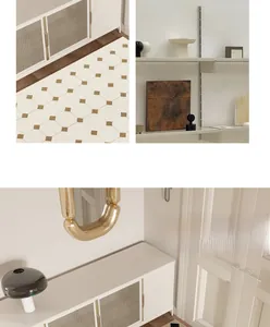 Detail view of French style geometric PVC floor mat with non-slip texture in home hallway