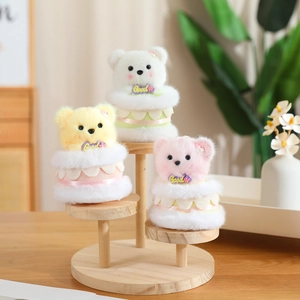 Three cute plush bear charms in cake shape design, colors in yellow, white, and pink