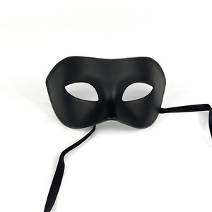 Classic matte black half-face prom masquerade mask with satin ribbons for men's party costume