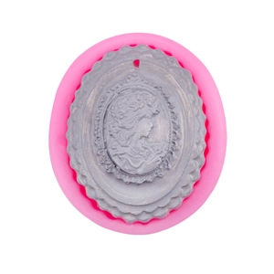 Pink silicone mold for DIY cameo relief pendants and oval decorative plaster crafts