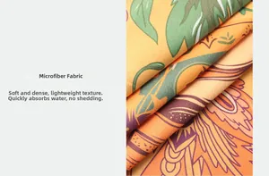 Close-up of soft microfiber beach towel with vibrant orange floral pattern and fine texture