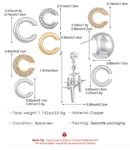 Tableau des tailles avec poids et dimensions pour 8 pièces de boucles d'oreilles en cuivre