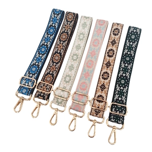 Adjustable Bag Strap Wide Poly-Cotton Fabric Replacement Crossbody Shoulder Belt Colorful Jacquard Floral Ethnic Pattern