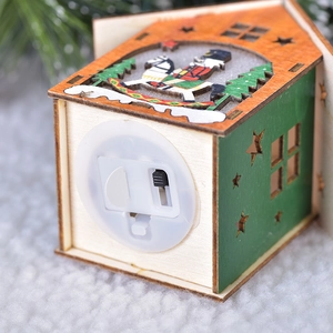 Wooden Nutcracker house Christmas tree ornament with warm glowing light and switch