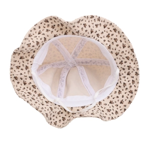 Floral baby sun hat with drawstring strap and breathable cotton lining for infants