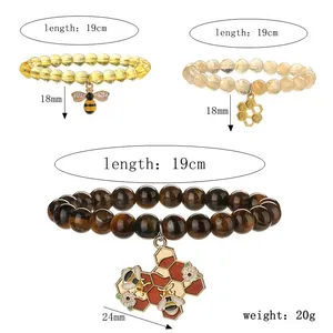 Tableau des tailles pour bracelet en citrine montrant 19cm de long et dimensions d'abeille