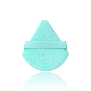 Piumino da trucco triangolare in velluto verde menta con nastro per applicazione precisa