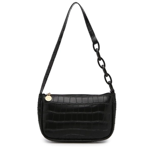 Black crocodile pattern hobo underarm bag with resin chain strap and gold hardware