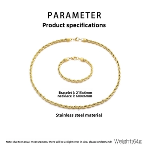 Spécifications du kit collier et bracelet chaîne corde 6mm en acier inoxydable