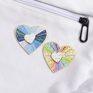 Rotating Enamel Brooch Pin Heart Round Spinner Self Care Today Decision Maker Alloy Metal Creative Jewelry Accessory